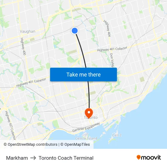 Markham to Toronto Coach Terminal map