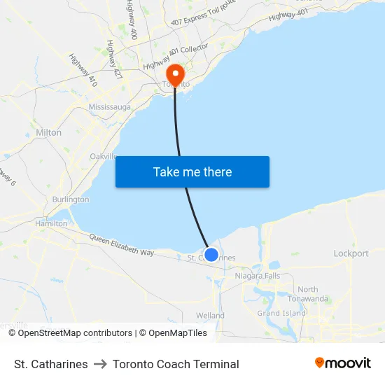 St. Catharines to Toronto Coach Terminal map
