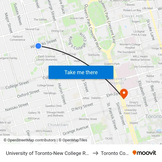 University of Toronto-New College Residence-45 Willcocks Residence to Toronto Coach Terminal map