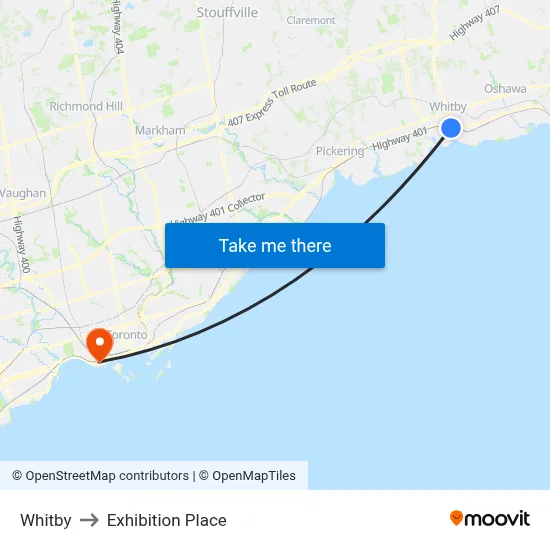 Whitby to Exhibition Place map