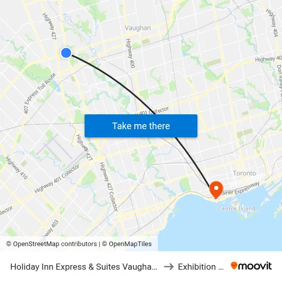 Holiday Inn Express & Suites Vaughan-Southwest to Exhibition Place map