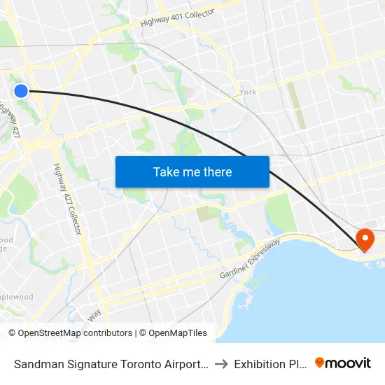 Sandman Signature Toronto Airport Hotel to Exhibition Place map