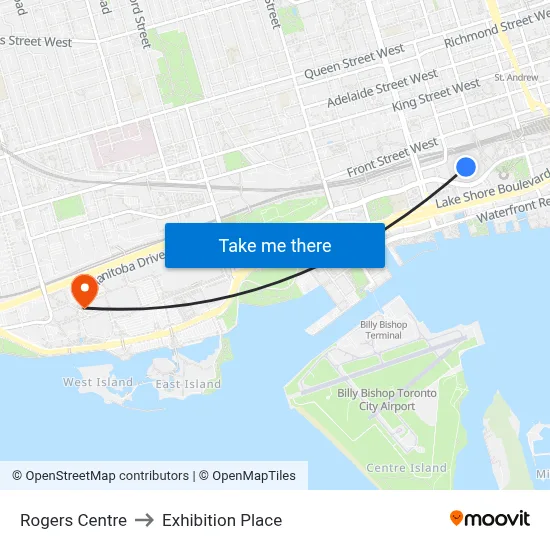 Rogers Centre to Exhibition Place map