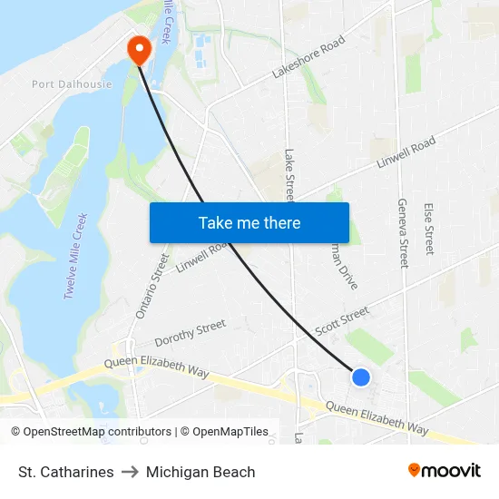 St. Catharines to Michigan Beach map