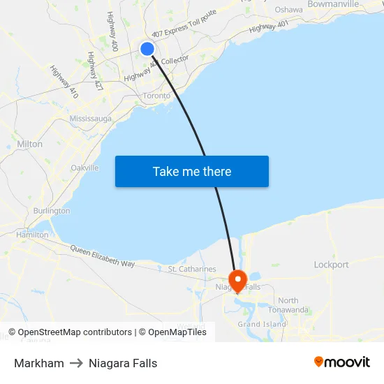 Markham to Niagara Falls map