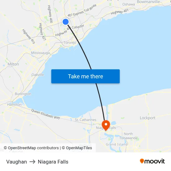 Vaughan to Niagara Falls map