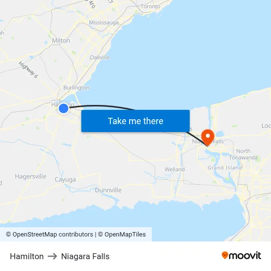 Hamilton to Niagara Falls map