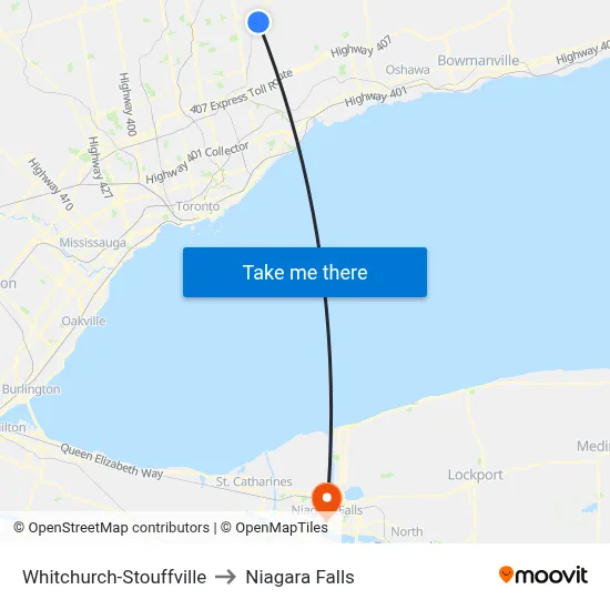 Whitchurch-Stouffville to Niagara Falls map