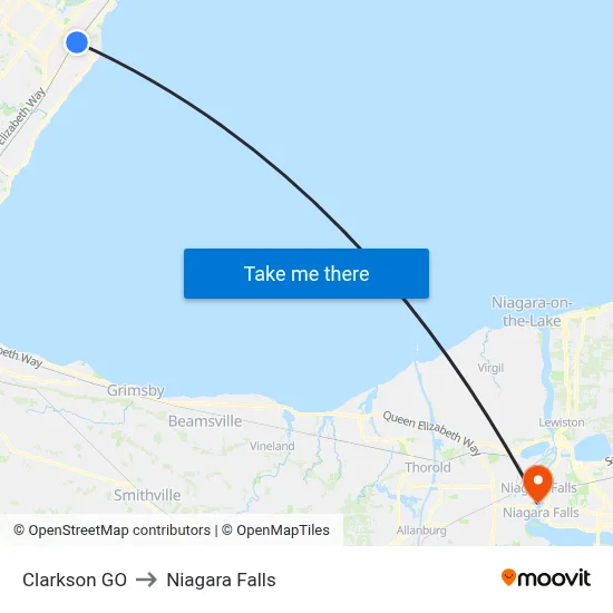 Clarkson GO to Niagara Falls map