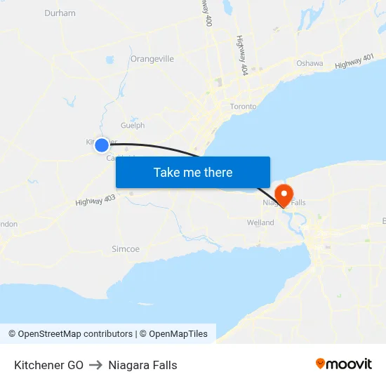 Kitchener GO to Niagara Falls map