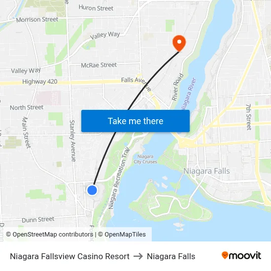 Niagara Fallsview Casino Resort to Niagara Falls map