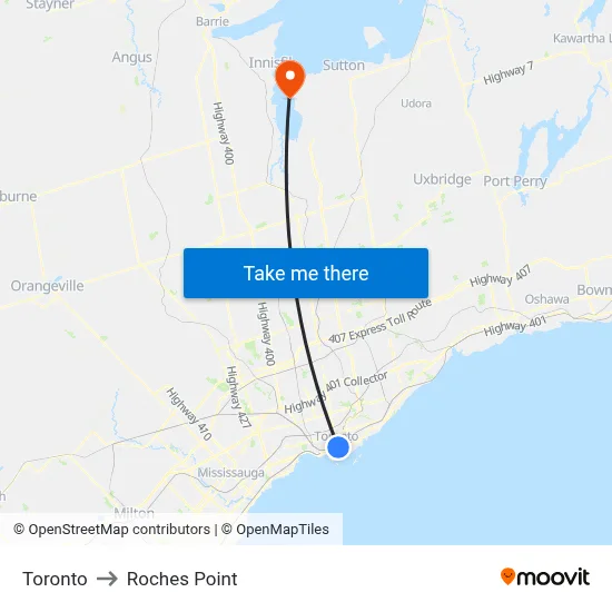 Toronto to Roches Point map