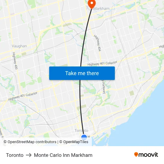 Toronto to Monte Carlo Inn Markham map