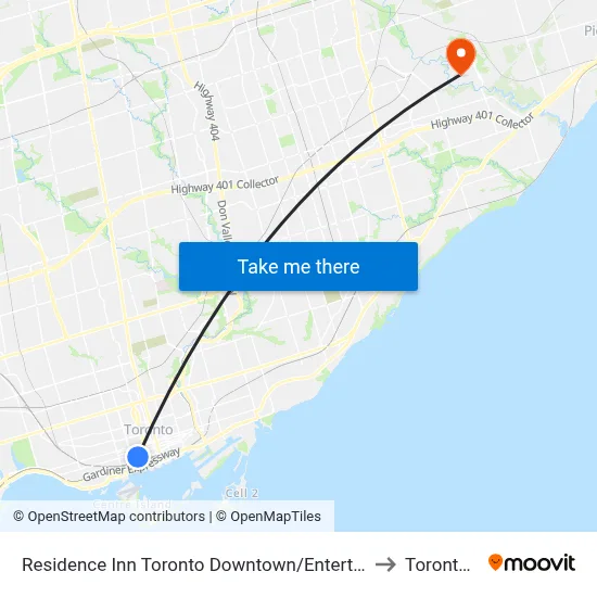Residence Inn Toronto Downtown/Entertainment District to Toronta Zoo map