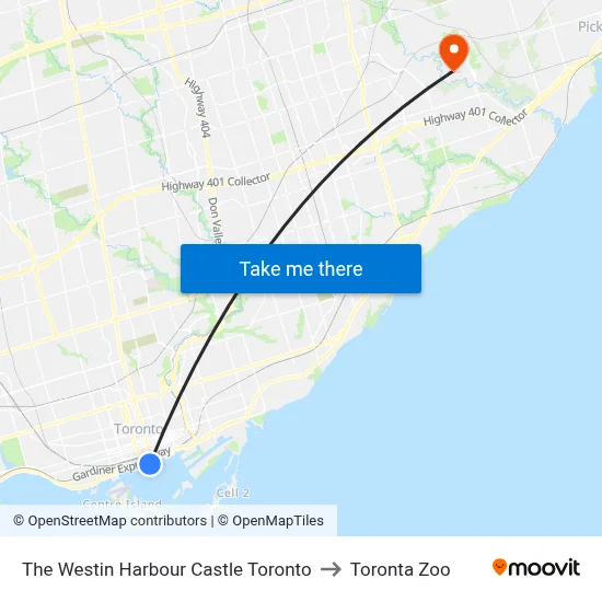 The Westin Harbour Castle Toronto to Toronta Zoo map