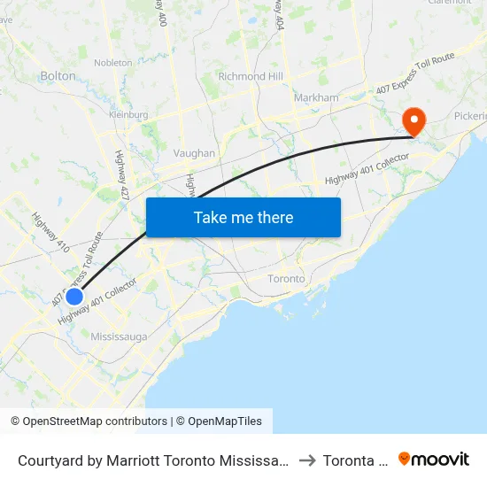 Courtyard by Marriott Toronto Mississauga/West to Toronta Zoo map