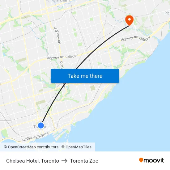Chelsea Hotel, Toronto to Toronta Zoo map