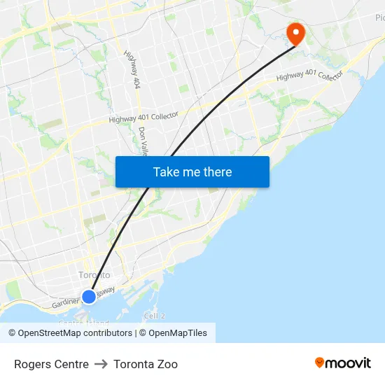 Rogers Centre to Toronta Zoo map