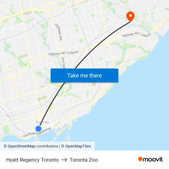 Hyatt Regency Toronto to Toronta Zoo map