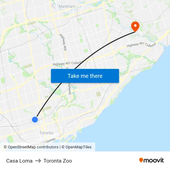 Casa Loma to Toronta Zoo map