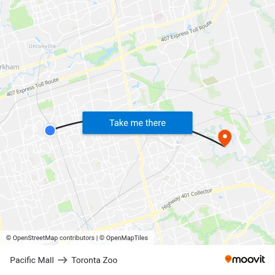 Pacific Mall to Toronta Zoo map