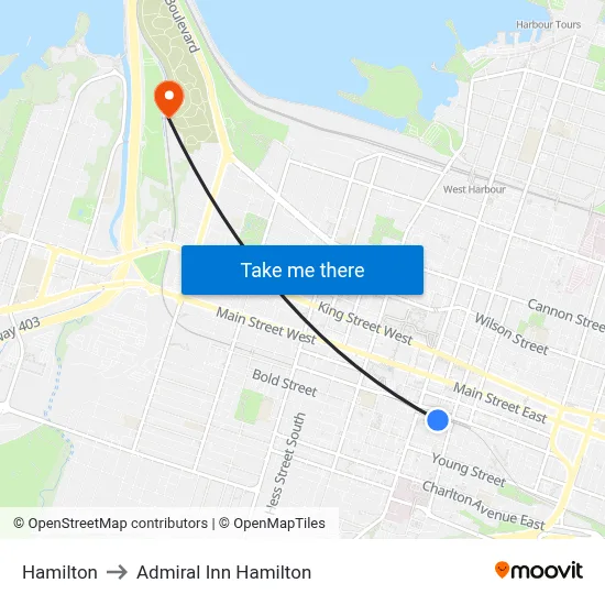Hamilton to Admiral Inn Hamilton map