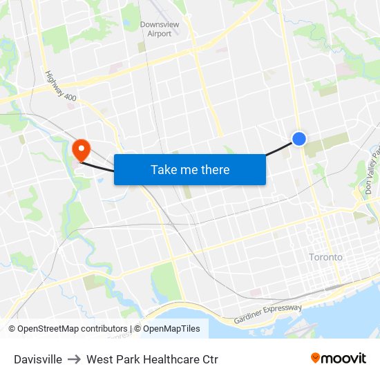 Davisville to West Park Healthcare Ctr map