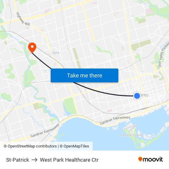 St-Patrick to West Park Healthcare Ctr map