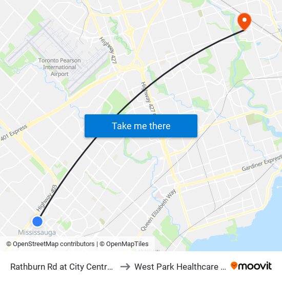 Rathburn Rd at City Centre Dr to West Park Healthcare Ctr map