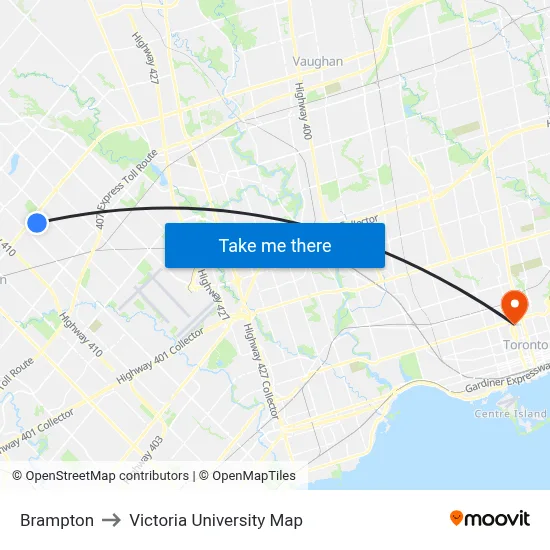 Brampton to Victoria University Map map