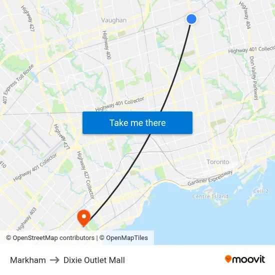 Markham to Dixie Outlet Mall map