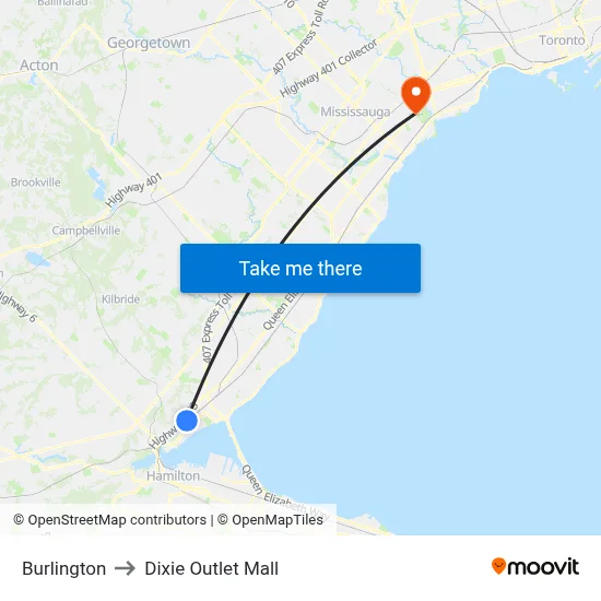 Burlington to Dixie Outlet Mall map