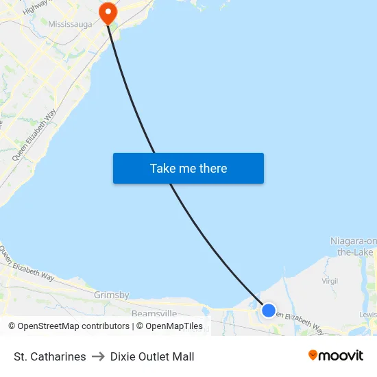St. Catharines to Dixie Outlet Mall map