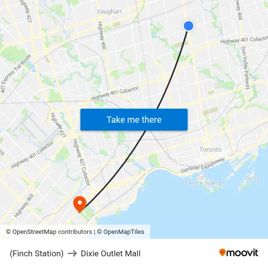 (Finch Station) to Dixie Outlet Mall map
