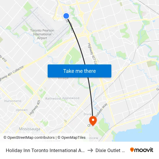 Holiday Inn Toronto International Airport to Dixie Outlet Mall map