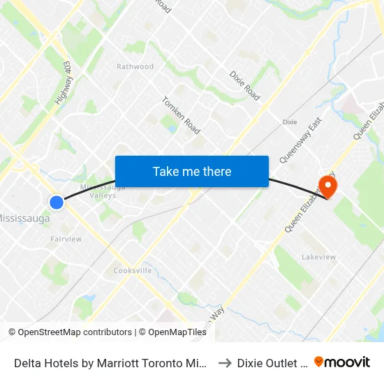 Delta Hotels by Marriott Toronto Mississauga to Dixie Outlet Mall map