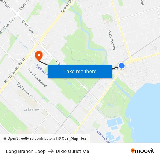 Long Branch Loop to Dixie Outlet Mall map