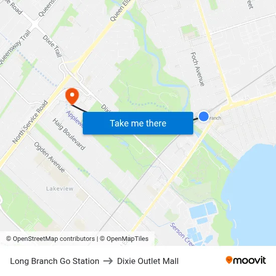 Long Branch Go Station to Dixie Outlet Mall map