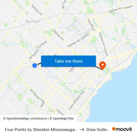 Four Points by Sheraton Mississauga Meadowvale to Dixie Outlet Mall map