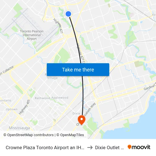 Crowne Plaza Toronto Airport an IHG Hotel to Dixie Outlet Mall map