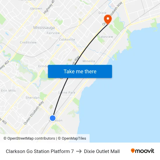 Clarkson Go Station Platform 7 to Dixie Outlet Mall map