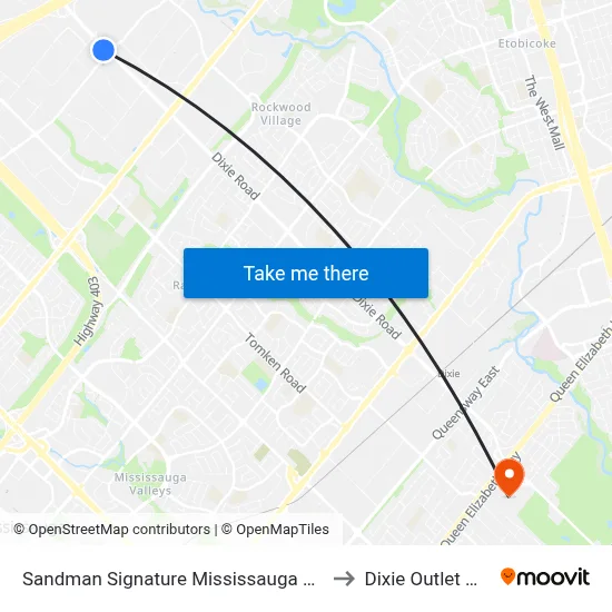 Sandman Signature Mississauga Hotel to Dixie Outlet Mall map