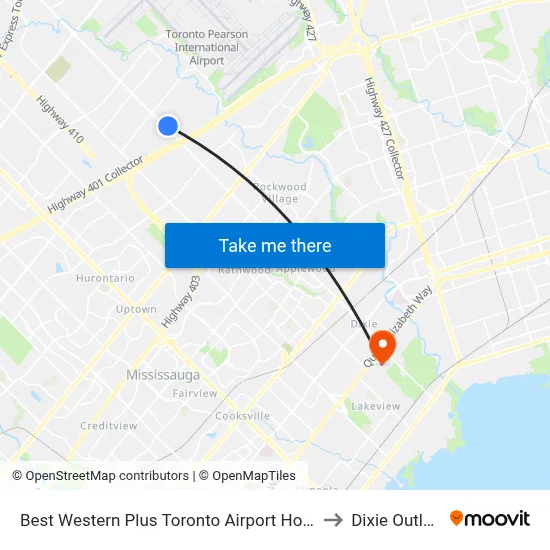 Best Western Plus Toronto Airport Hotel Mississauga to Dixie Outlet Mall map