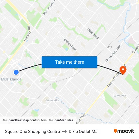 Square One Shopping Centre to Dixie Outlet Mall map