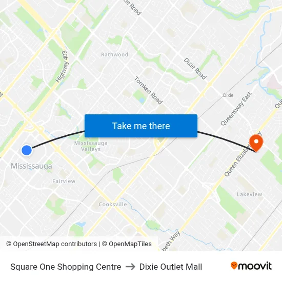 Square One Shopping Centre to Dixie Outlet Mall map