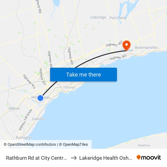 Rathburn Rd at City Centre Dr to Lakeridge Health Oshawa map