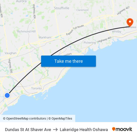 Dundas St At Shaver Ave to Lakeridge Health Oshawa map