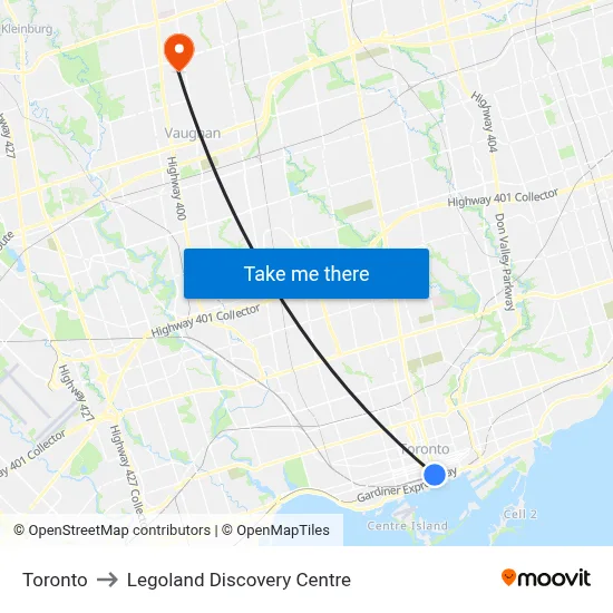 Toronto to Legoland Discovery Centre map