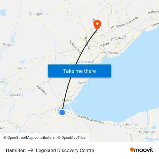 Hamilton to Legoland Discovery Centre map