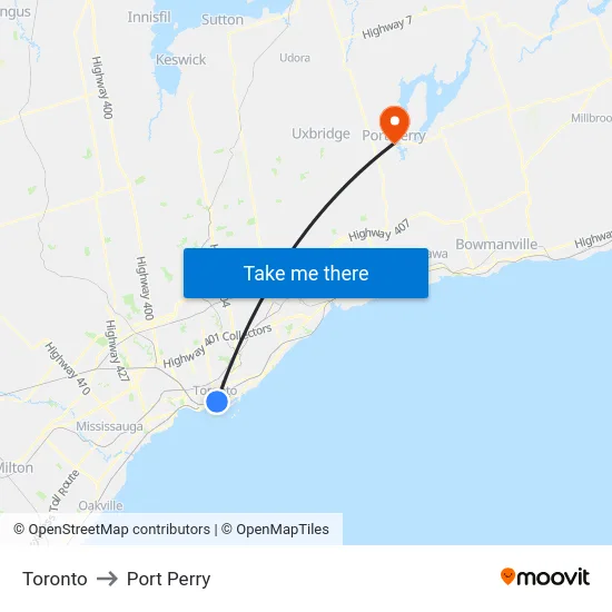 Toronto to Port Perry map